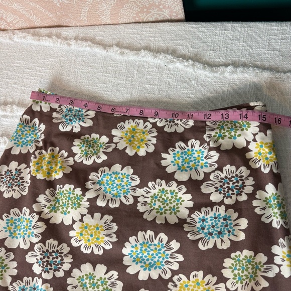 Boden Y2K Blue Green Retro Floral Print Brown Midi Skirt 100% Cotton Sz 12 Long - Picture 3 of 9